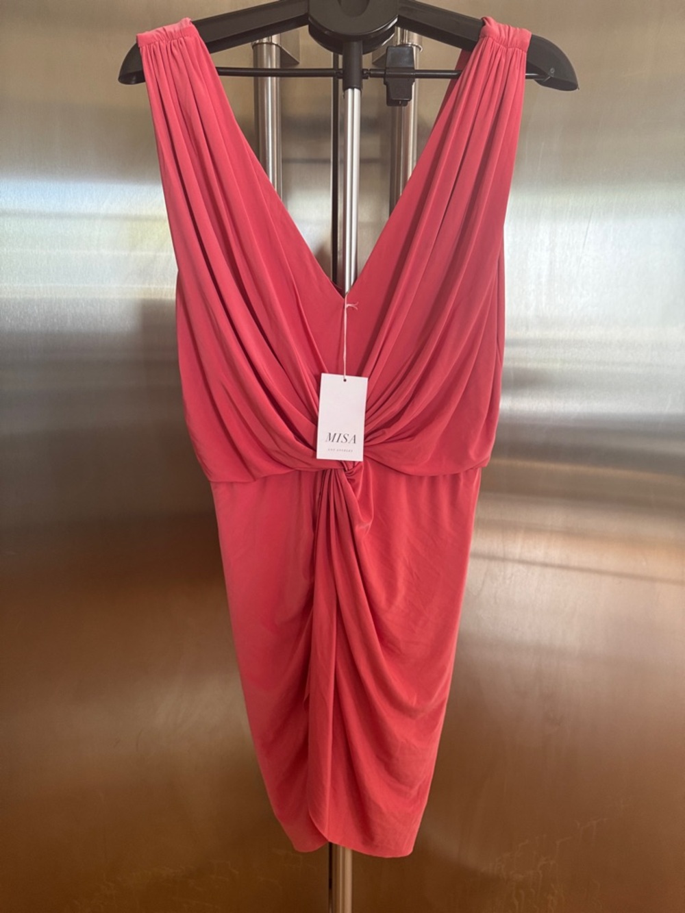 Misa Los Angeles Coral Pink Draped Cocktail Dress